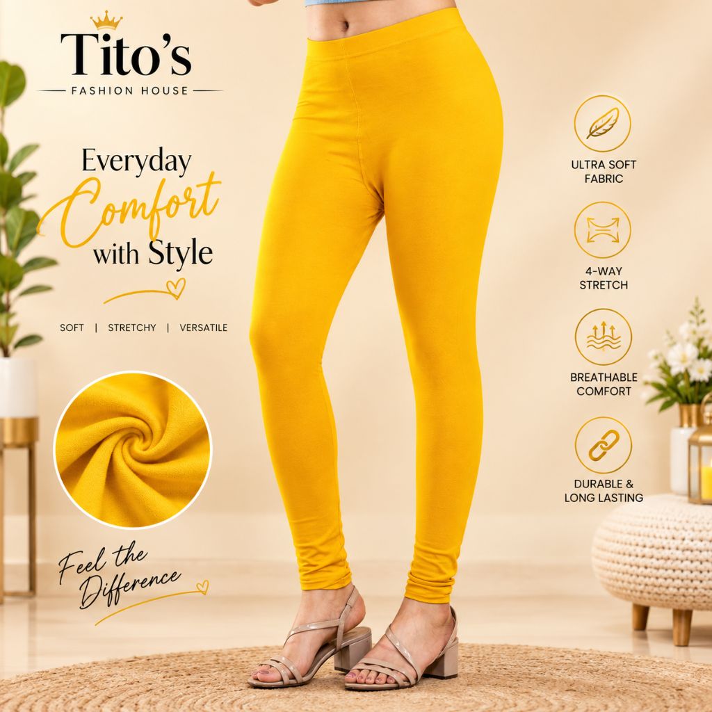 Cotton Leggings for Women – Soft Stretchable Ankle Length Leggings for Daily Wear - Musterd Yellow | Tito's Fashion House