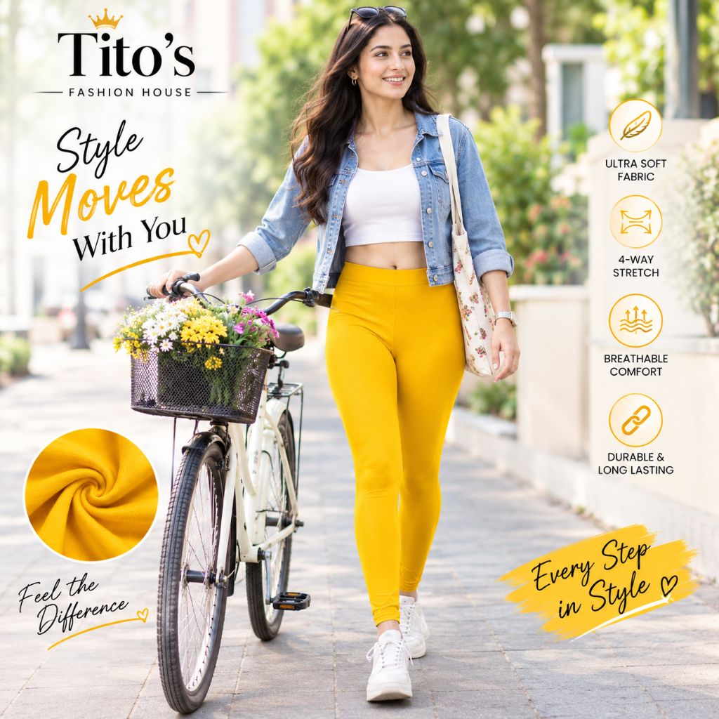 Cotton Leggings for Women – Soft Stretchable Ankle Length Leggings for Daily Wear - Musterd Yellow | Tito's Fashion House