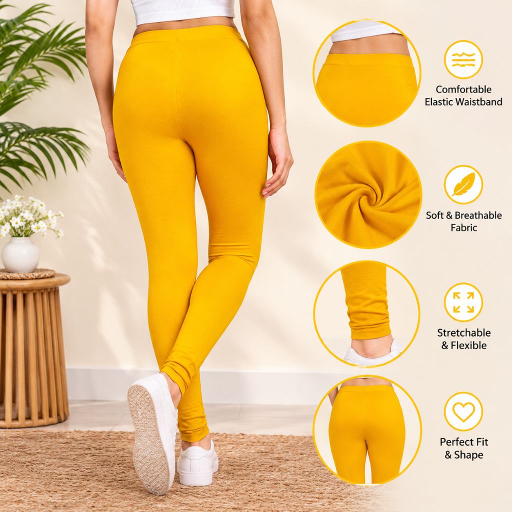Cotton Leggings for Women – Soft Stretchable Ankle Length Leggings for Daily Wear - Musterd Yellow | Tito's Fashion House