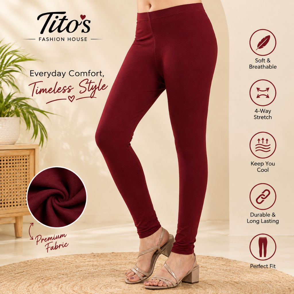 Premium Cotton Stretch Leggings – Wine Maroon