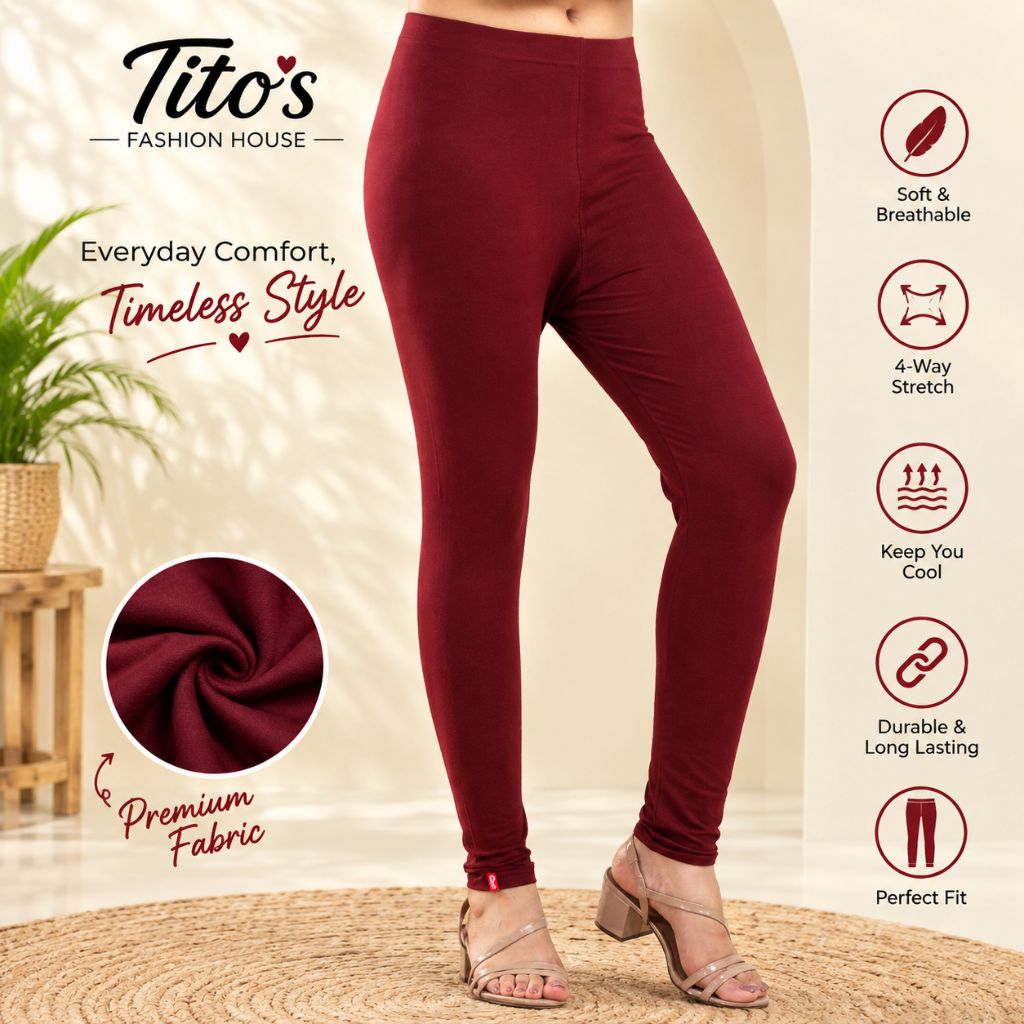Premium Cotton Stretch Leggings – Wine Maroon