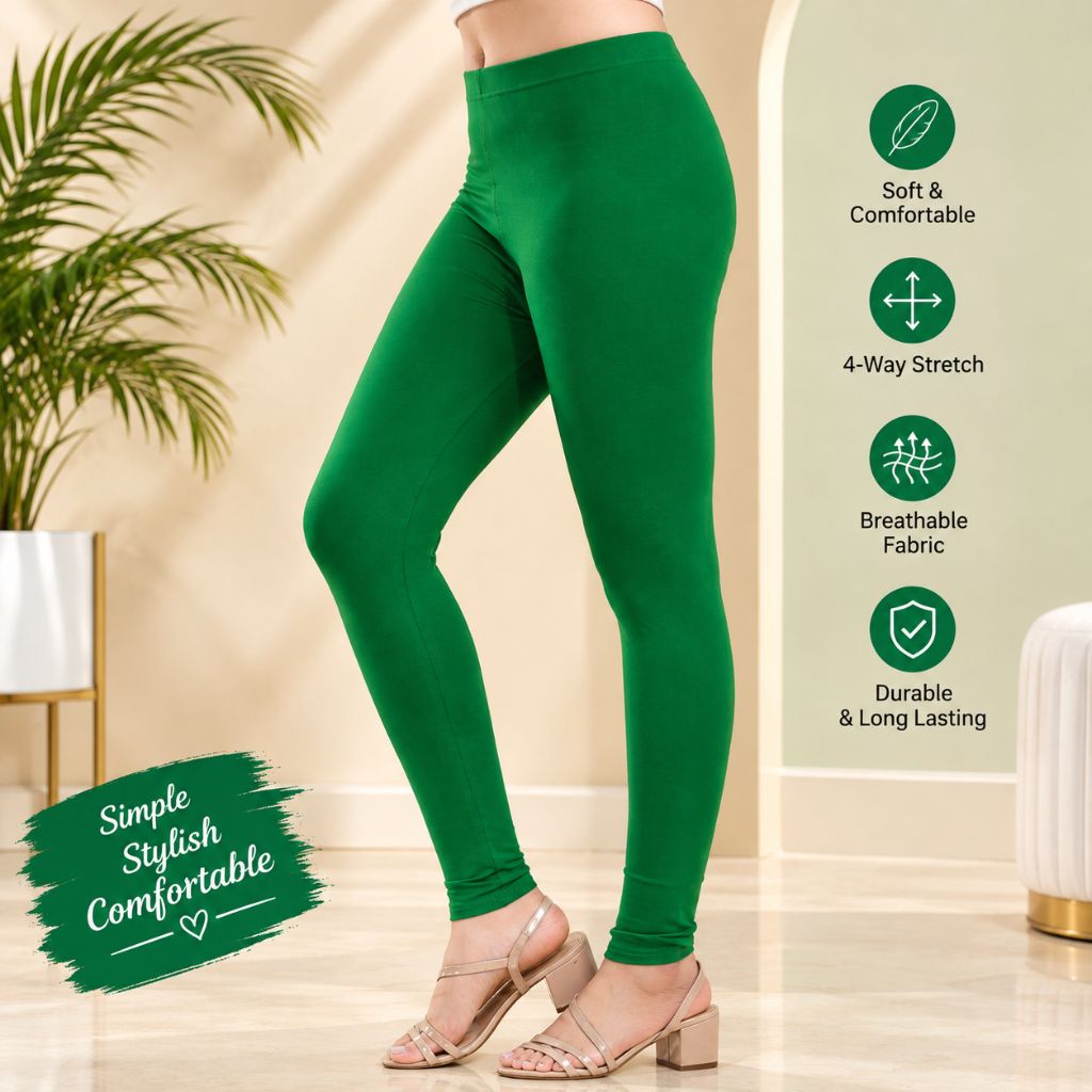 Premium Cotton Stretchable Full Length Leggings for Women – Green