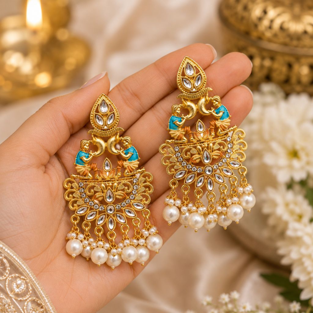 Royal Pearl Drop Traditional Imitation Earrings
