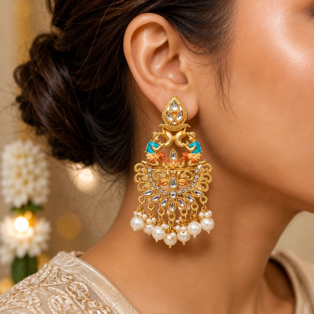 Royal Pearl Drop Traditional Imitation Earrings