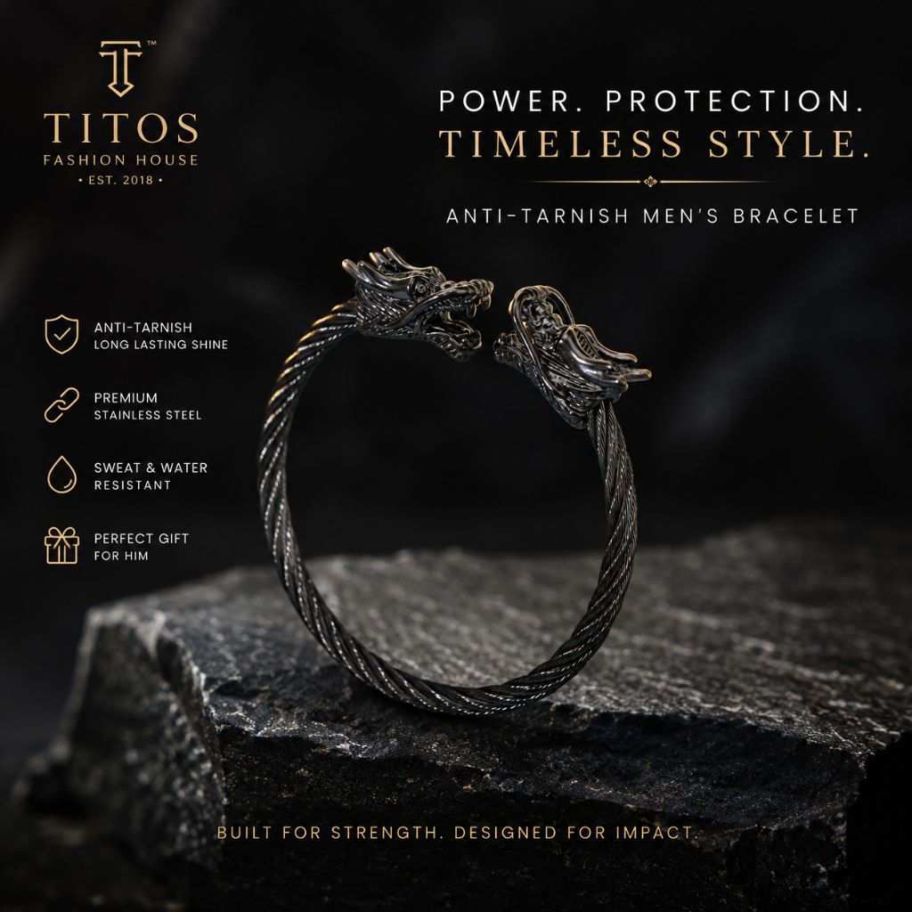 TITOS™ Dragon Head Anti-Tarnish Men's Bracelet – Premium Stainless Steel Cuff