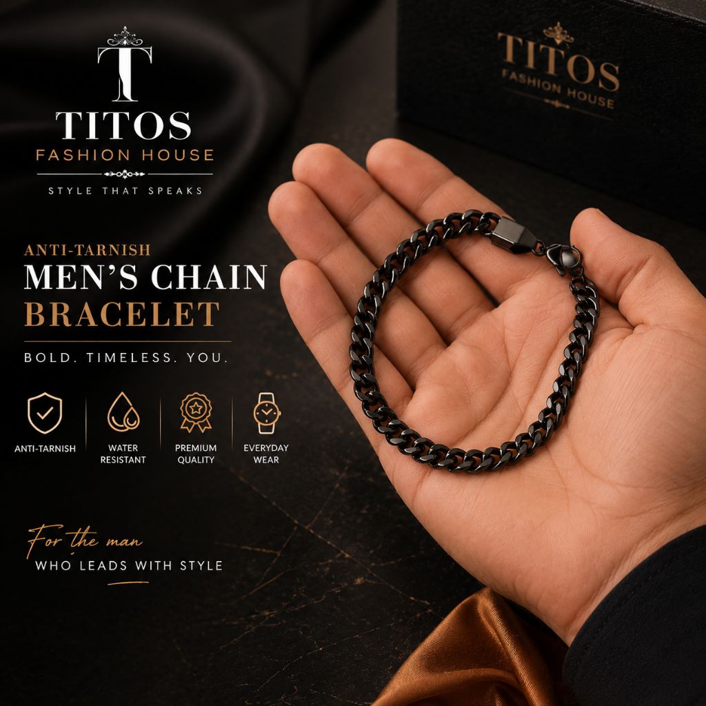 Titos Fashion House Anti-Tarnish Men's Chain Bracelet | Premium Black Stainless Steel Bracelet for Men