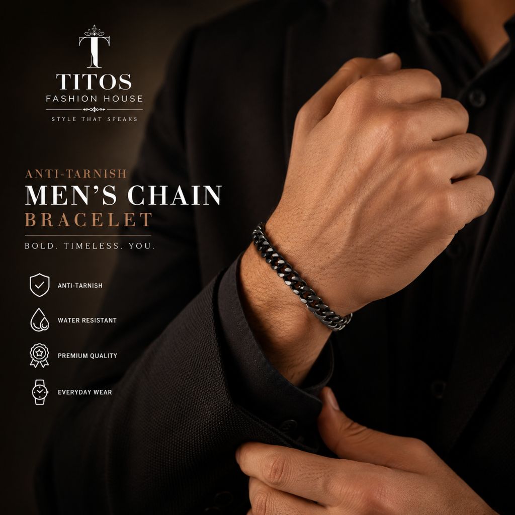Titos Fashion House Anti-Tarnish Men's Chain Bracelet | Premium Black Stainless Steel Bracelet for Men