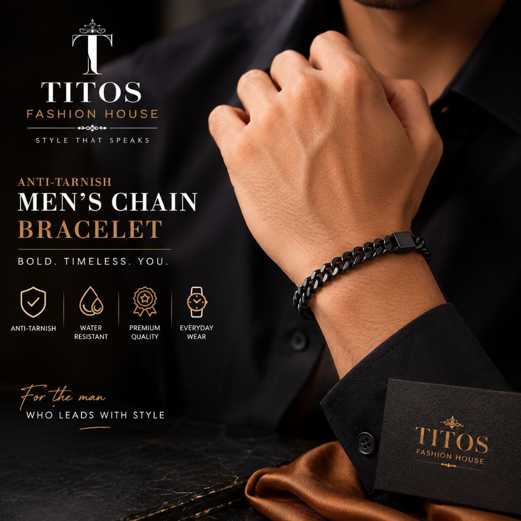 Titos Fashion House Anti-Tarnish Men's Chain Bracelet | Premium Black Stainless Steel Bracelet for Men