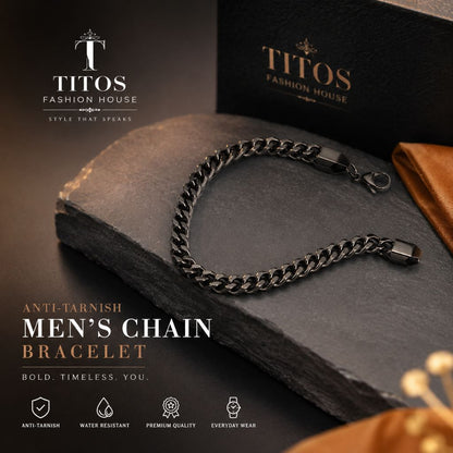 Titos Fashion House Anti-Tarnish Men's Chain Bracelet | Premium Black Stainless Steel Bracelet for Men