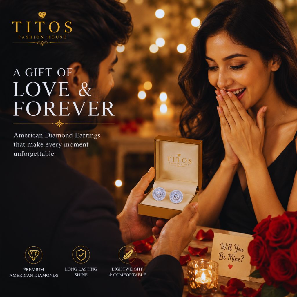 Titos Fashion House Radiant Halo American Diamond Stud Earrings for Women