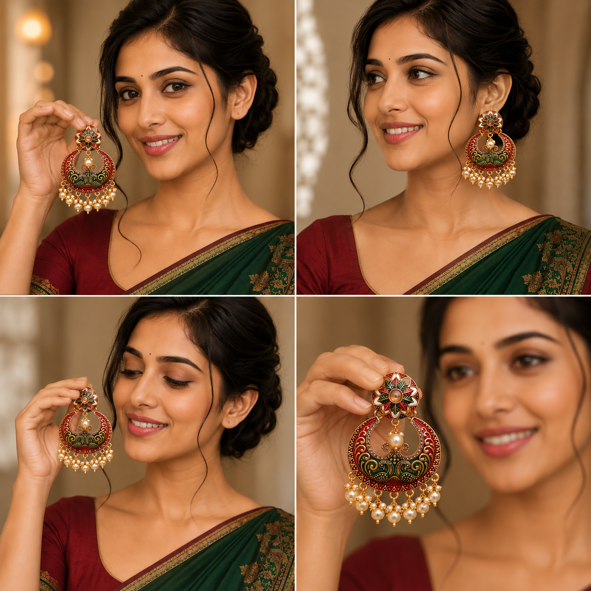 Traditional Multicolor Imitation Chandbali Earrings with Pearl Drops