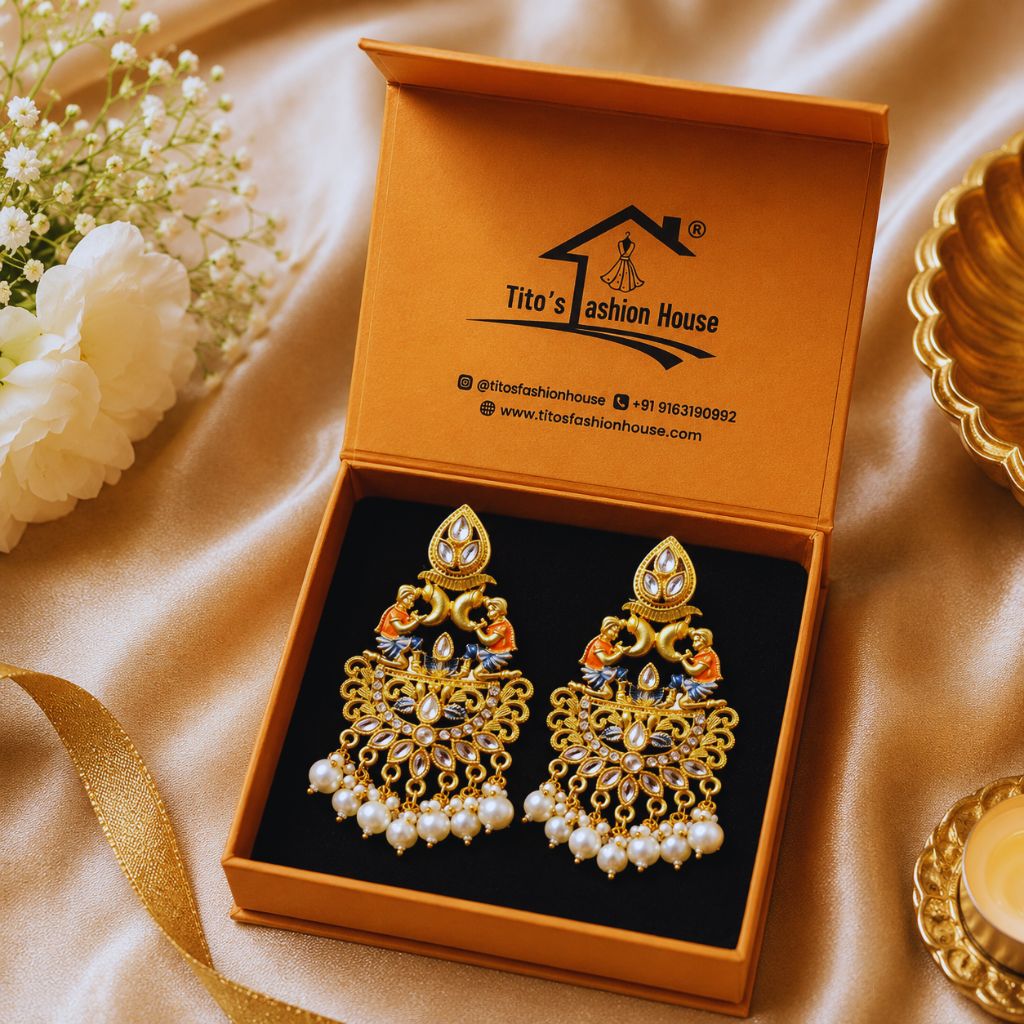 Traditional Pearl Drop Designer Chandbali Earrings for Women | Gold Plated Ethnic Party Wear Earrings
