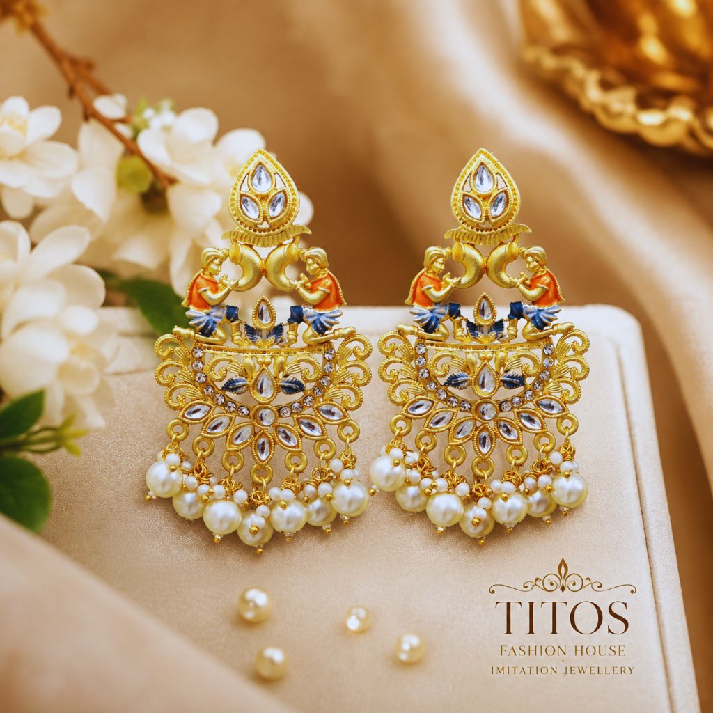 Traditional Pearl Drop Designer Chandbali Earrings for Women | Gold Plated Ethnic Party Wear Earrings