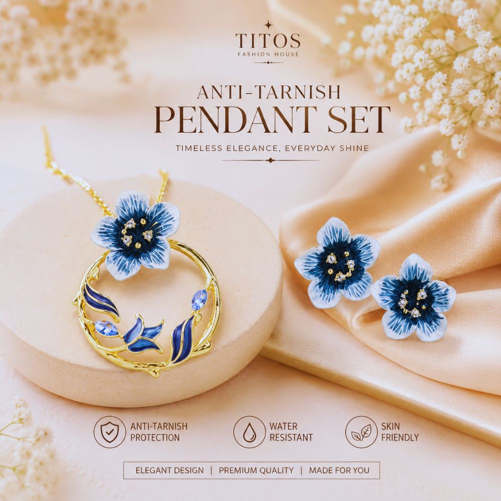Women’s Elegant Flower Pendant Necklace & Earrings Set – Luxury Floral Jewelry