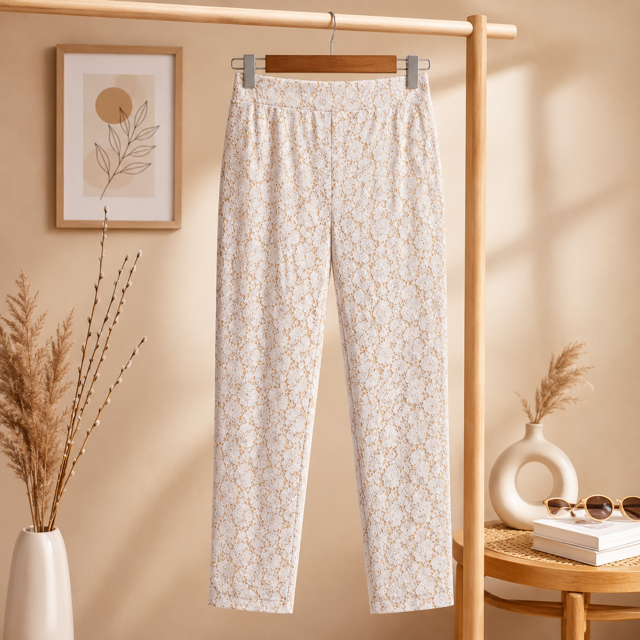 Women’s Premium Lace Printed Slim Fit Pant | Soft Stretch Casual Fashion Bottom