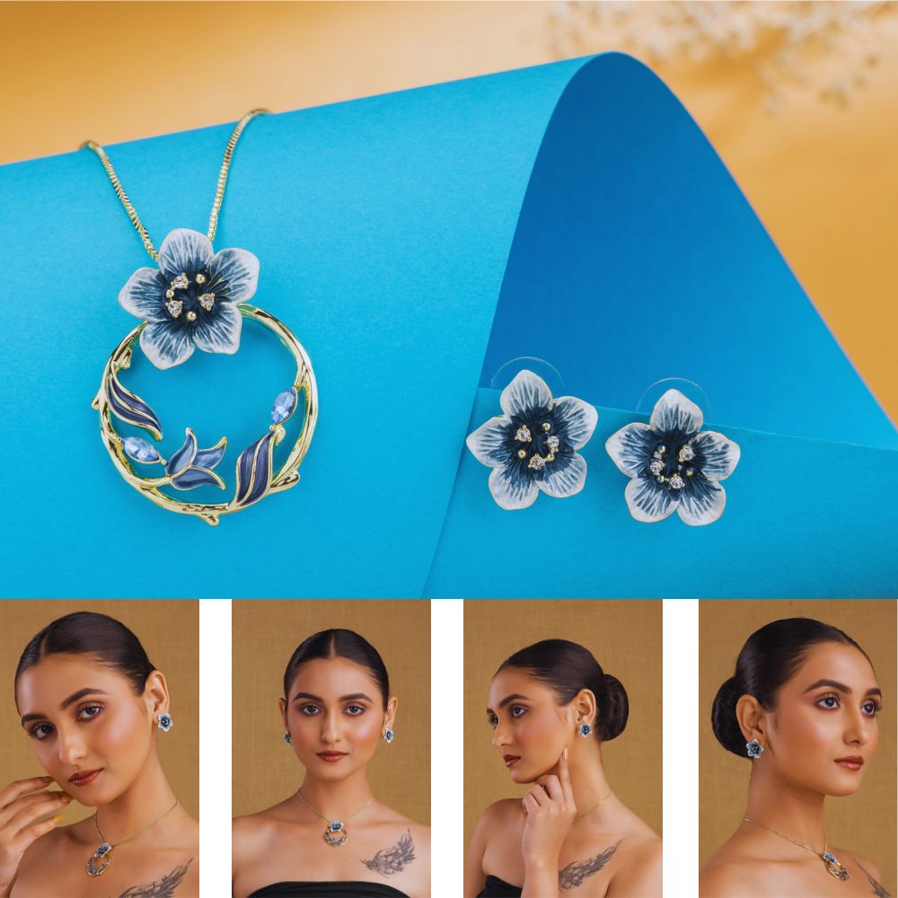 Women’s Elegant Flower Pendant Necklace & Earrings Set – Luxury Floral Jewelry