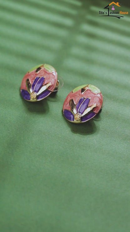 Anti-Tarnish Floral Enamel Stud Earrings for Women & Girls