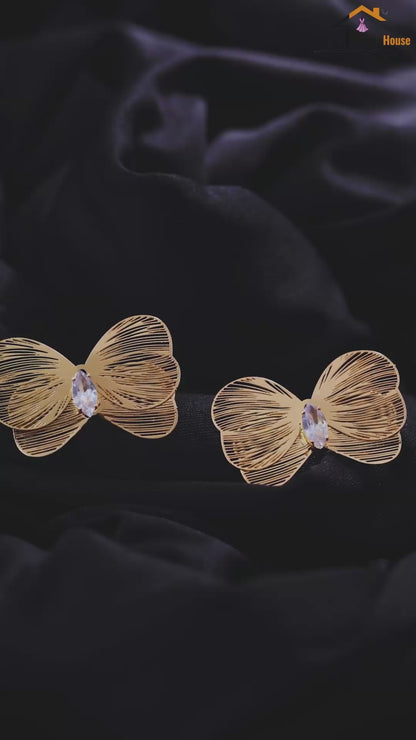 Anti-Tarnish Crystal Bow Stud Earrings for Women & Girls | Gold Plated | Tito's Fashion House