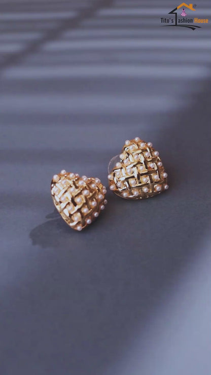 Elegant Heart Pearl Anti-Tarnish Stud Earrings for Women & Girls