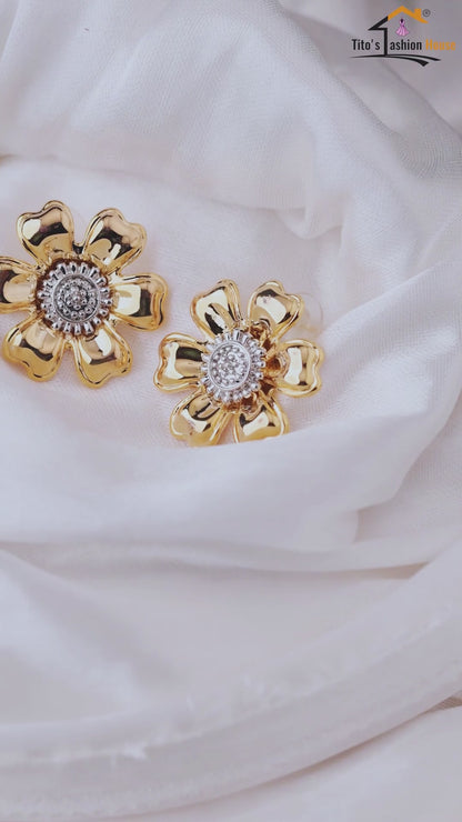 Anti-Tarnish Gold Floral Stud Earrings for Women & Girls | Elegant Flower Designer Earrings