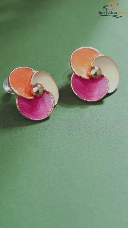 Anti-Tarnish Multi Color Enamel Stud Earrings for Women & Girls | Trendy Daily Wear | Tito's Fashion House