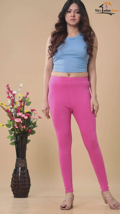Premium Cotton Lycra Stretch Leggings – Hot Pink