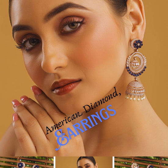 AmericanDiamondChandbaliJhumkaEarrings–Blue&RoseGold