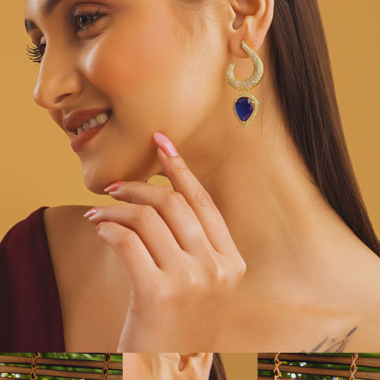 American Diamond Crescent Moon Drop Earrings – Blue Ston