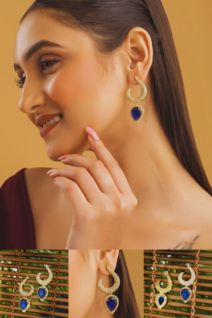 American Diamond Crescent Moon Drop Earrings – Blue Ston