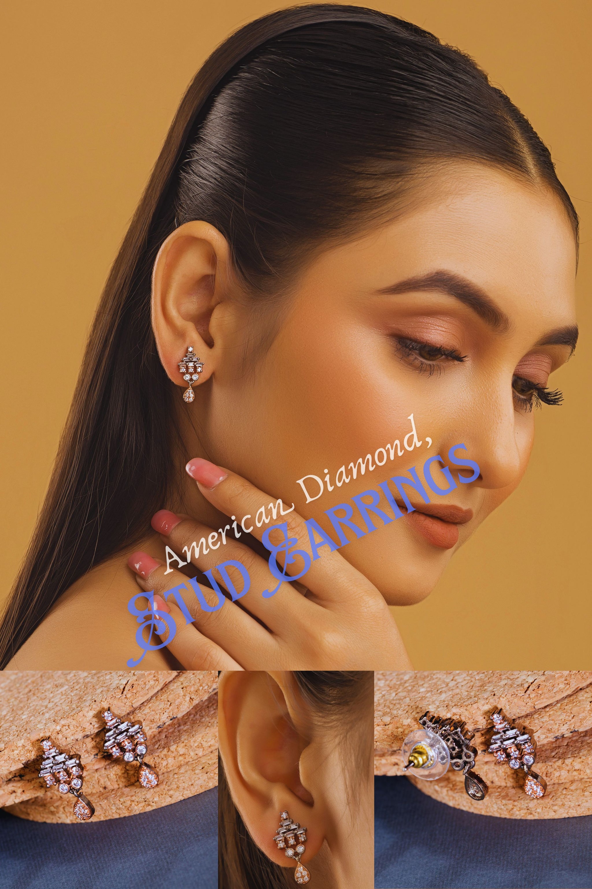 AmericanDiamondStudEarringswithDropElegantPartyW