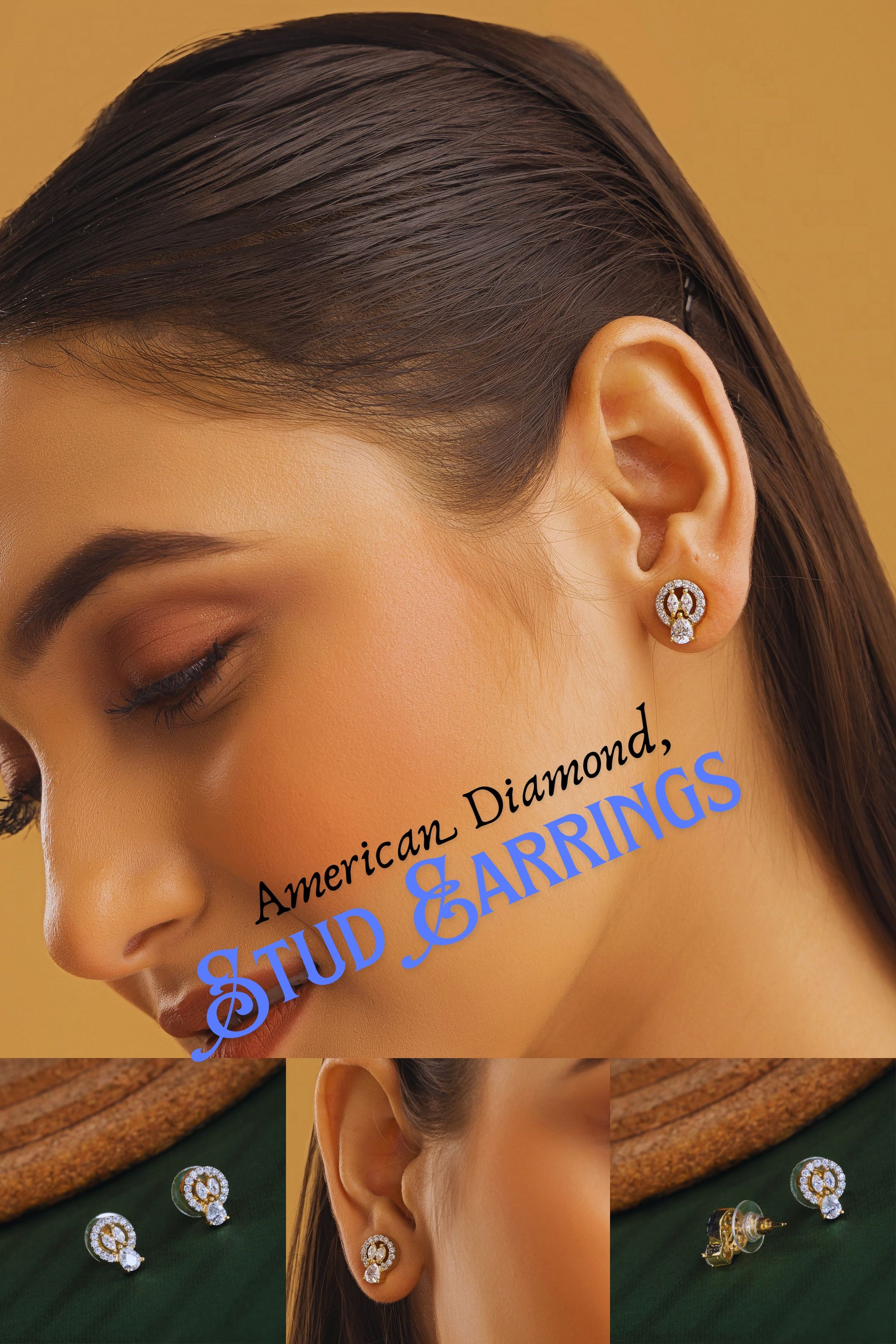 American Diamond Stud Gold Plated Earrings