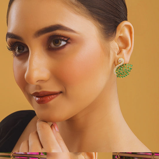 AmericanDiamondSwanDesignStudEarrings–GreenStone