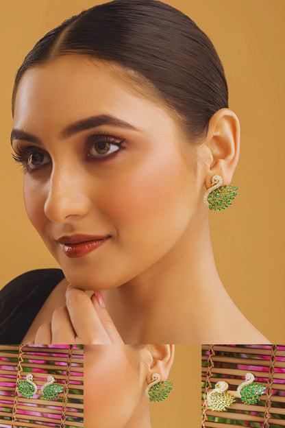 AmericanDiamondSwanDesignStudEarrings–GreenStone