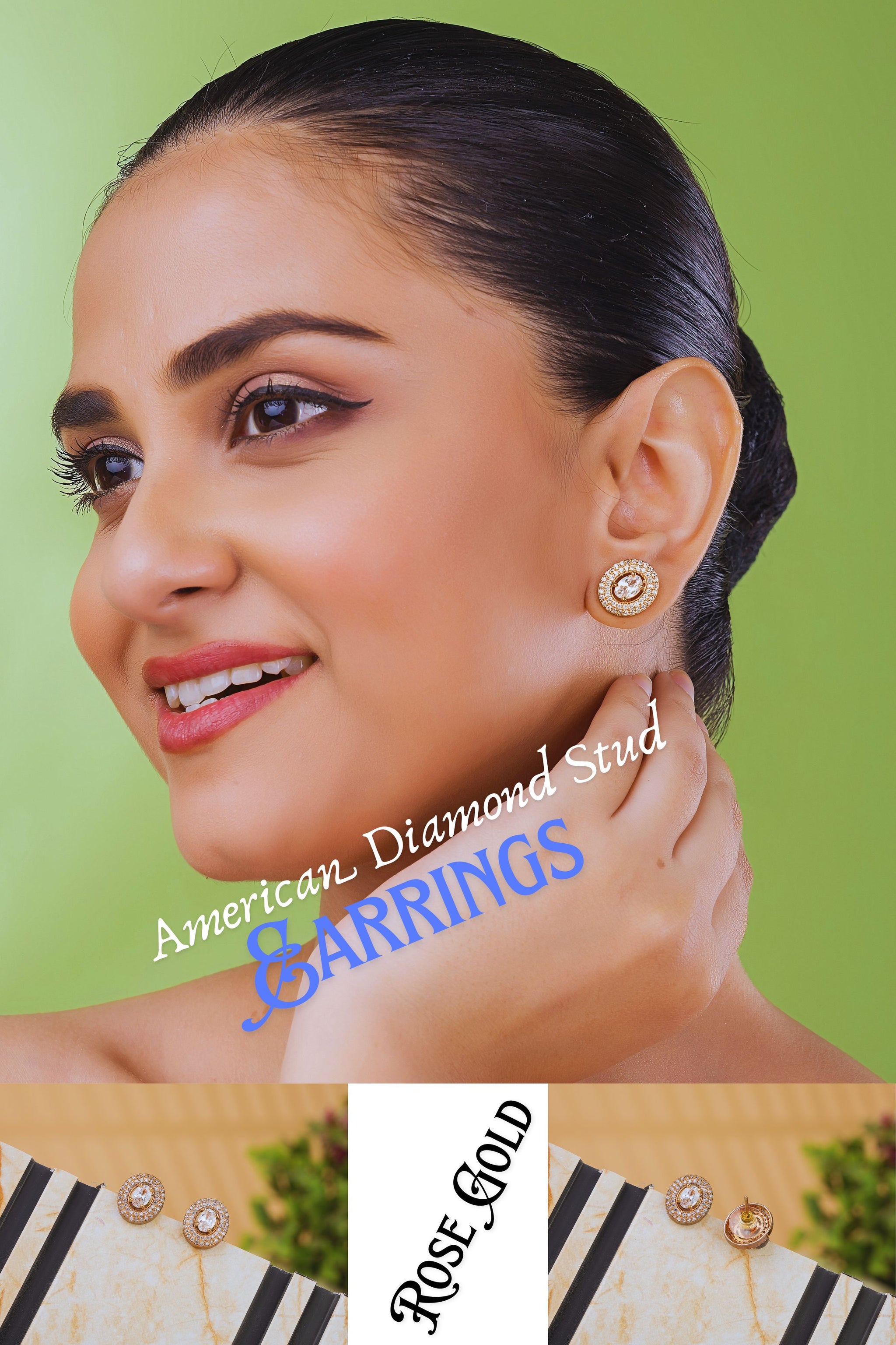 ElegantAmericanDiamondStudEarrings–RoseGoldFinishTito'sFashionHouse