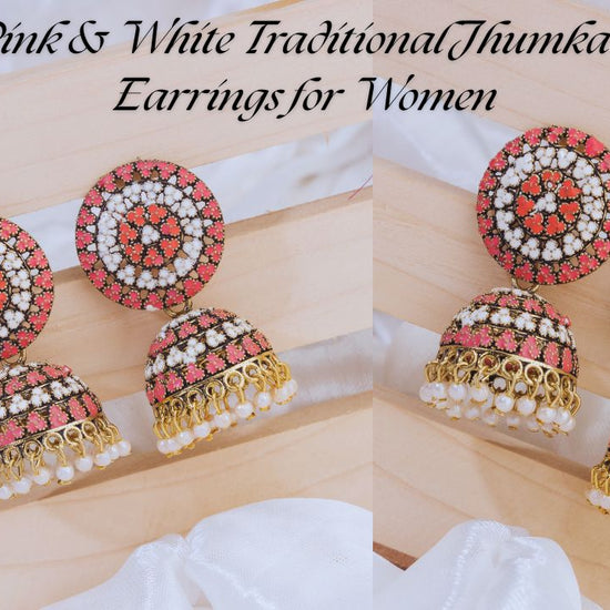 ElegantPink&WhiteTraditionalJhumkaImitationEarringsf