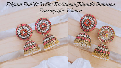 ElegantPink&WhiteTraditionalJhumkaImitationEarringsf