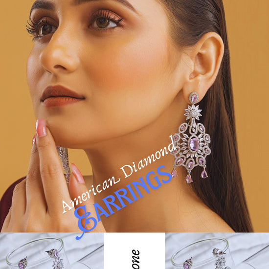 Lavender Bloom American Diamond Statement Earrings