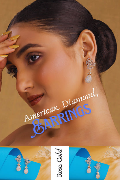 Luxury American Diamond Drop Earrings for Women Rose Gold Party Wear Earrings