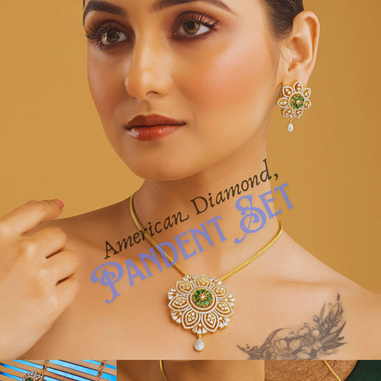 LuxuryGreenCrystalAmericanDiamondFloralPendantS