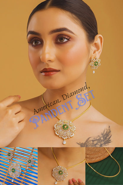 LuxuryGreenCrystalAmericanDiamondFloralPendantS