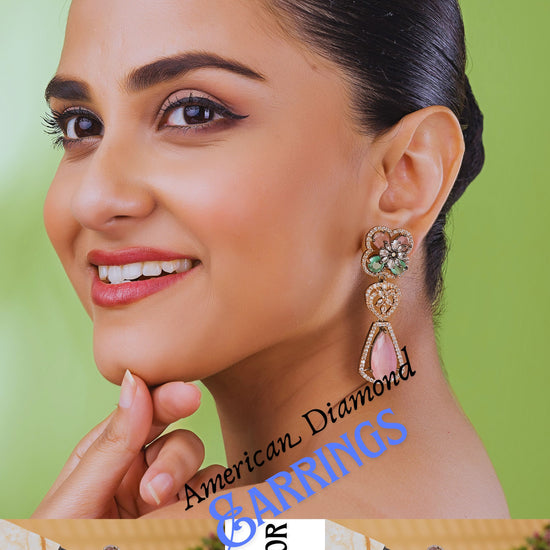 Luxury Multicolor Crystal Flower American Diamond Drop Earrings for Women & Girls