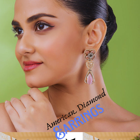 Luxury Pink Crystal Flower American Diamond Drop Earrings