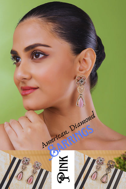 Luxury Pink Crystal Flower American Diamond Drop Earrings