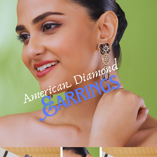 Luxury Purple Crystal Flower American Diamond Drop Earrings for Women & Girls