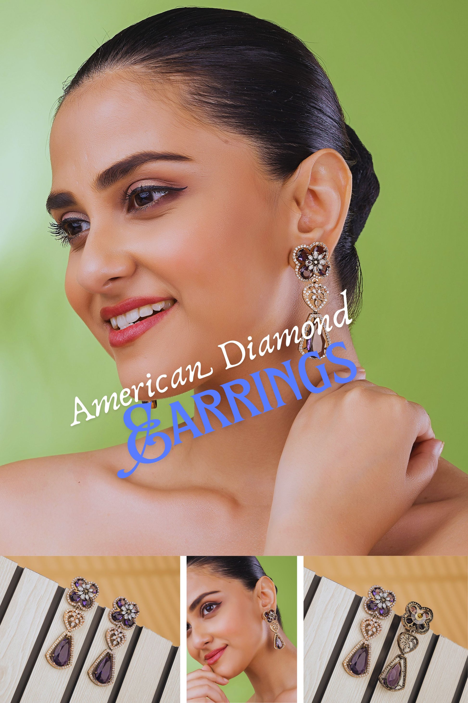 Luxury Purple Crystal Flower American Diamond Drop Earrings for Women & Girls