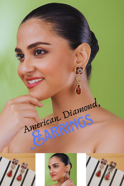 Luxury Red Crystal American Diamond Drop Earrings for Women Tito's Fashion House