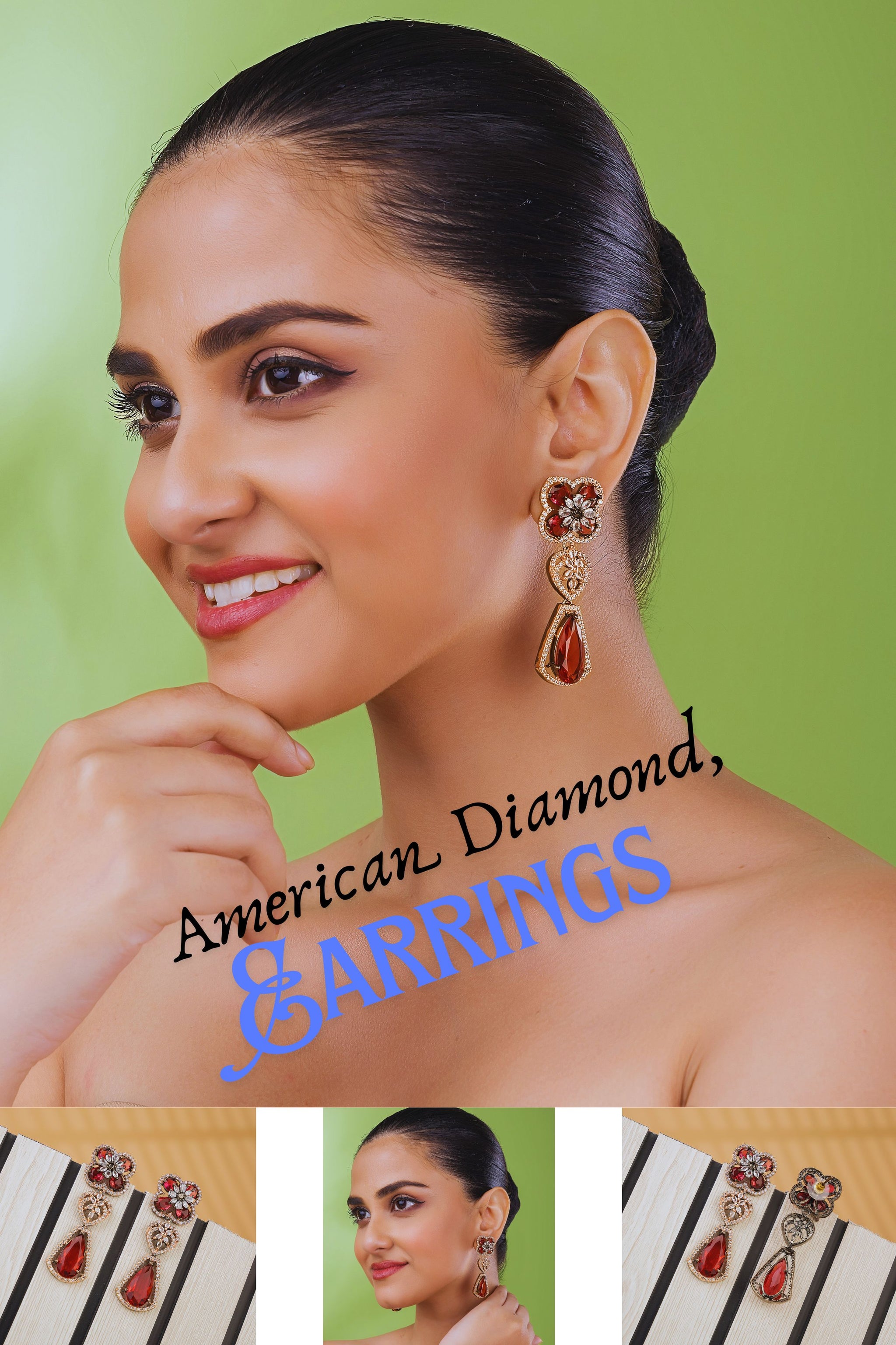 Luxury Red Crystal American Diamond Drop Earrings for Women Tito's Fashion House