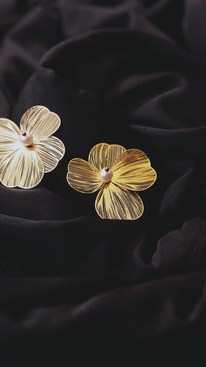 Anti-Tarnish Floral Gold Stud Earrings with Pearl for Women & Girls | Tito's Fashion House