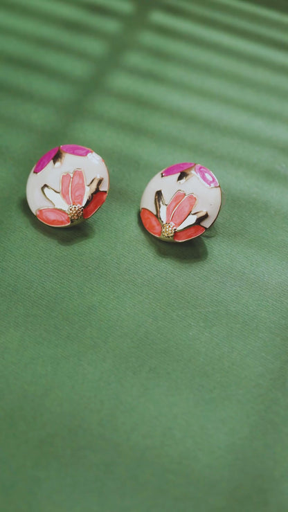 Pastel Floral Anti-Tarnish Round Stud Earrings for Women & Girls