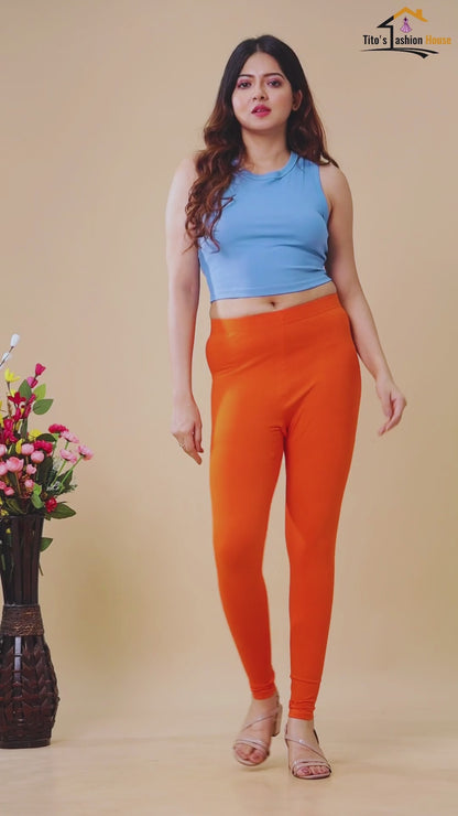 Premium Cotton Lycra Stretch Leggings – Bright Orange